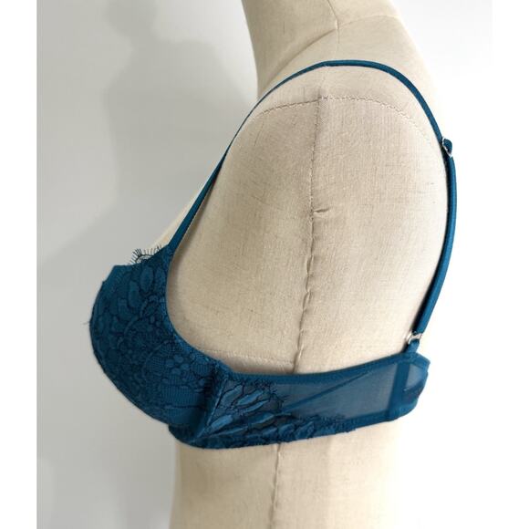 Victorias Secret Very Sexy Push Up Bra 34C Teal Lace Overlay Underwire Padded - Picture 3 of 7